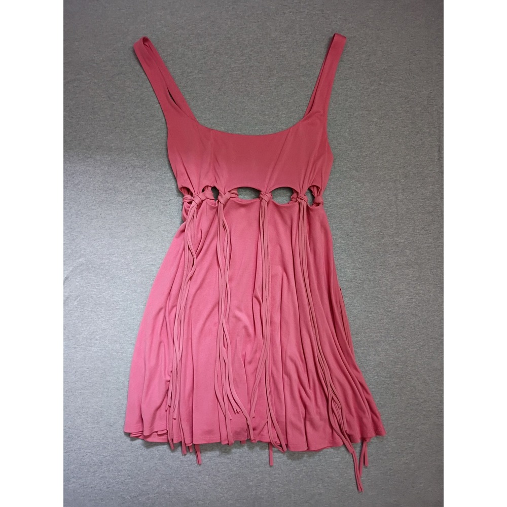 Free People Pink Cut Out Tassel Mini Dress Small Boho Festival Tank Soleil